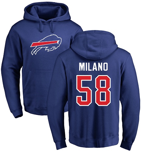 Men NFL Buffalo Bills 58 Matt Milano Royal Blue Name and Number Logo Pullover Hoodie Sweatshirt